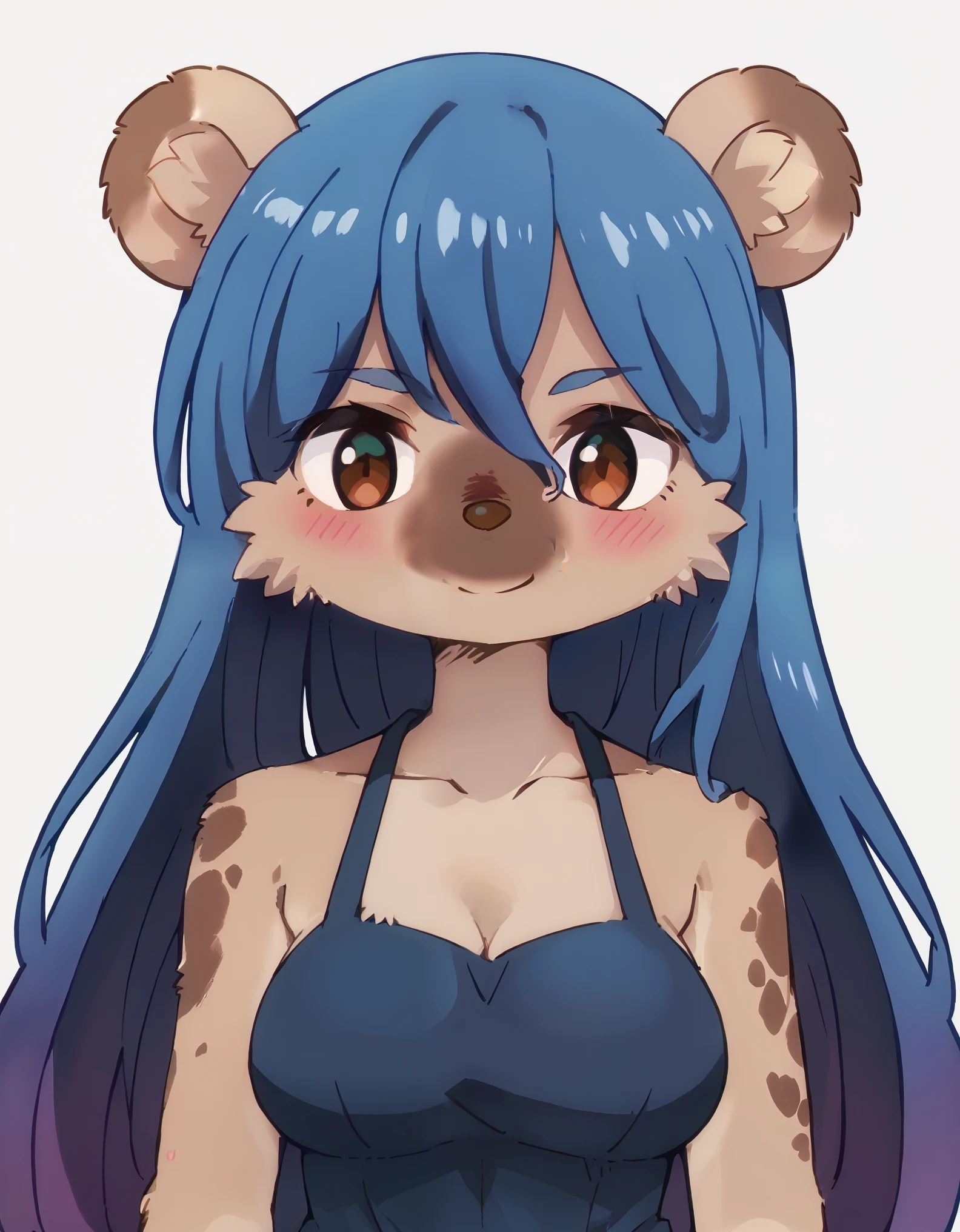 score_9, score_8_up, score_7_up, source_safe, elza, 1girl, solo, furry, furry female, looking at viewer, blush, body fur, white background, upper body, smile,