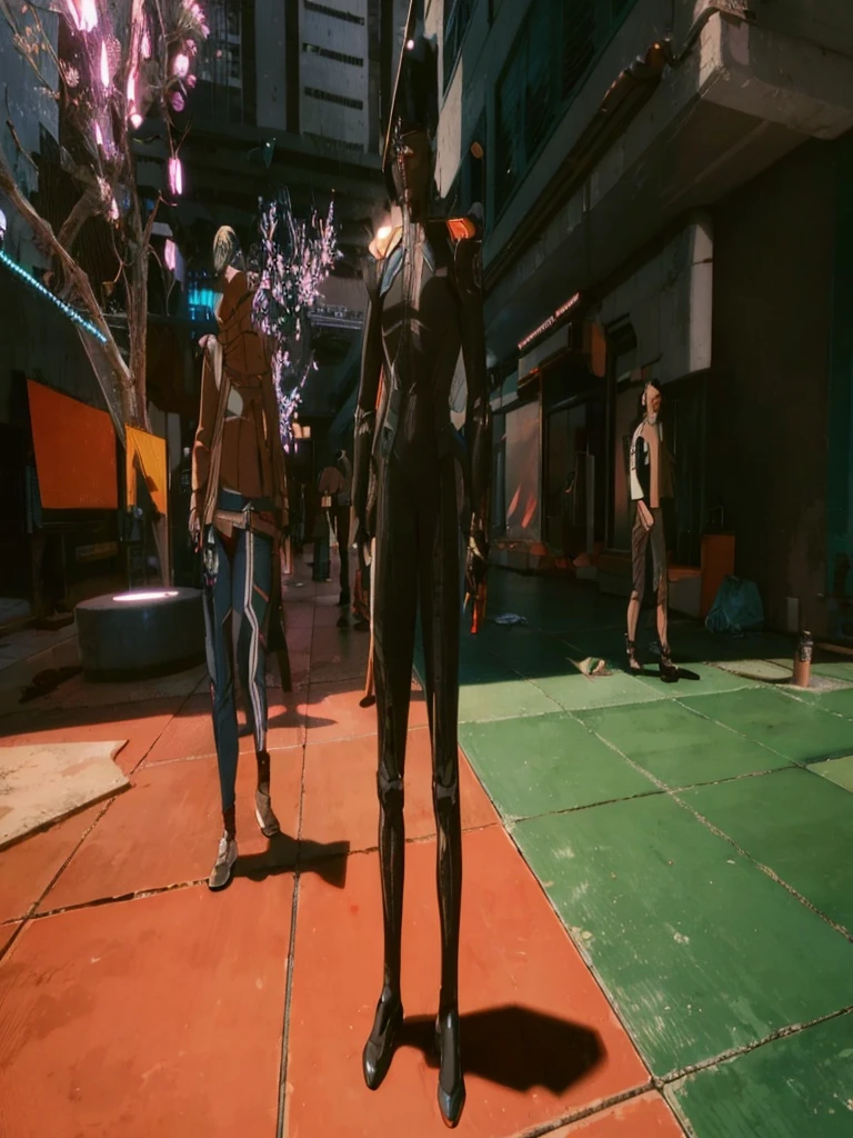 Male, fully cybernetic, enforcer cyborg, mercenary, wearing tactical coat with popped collar, complete cybernetic body and fully cybernetic head, head covered by full-face visor, fully cybernetic form, robotic body, fully in frame, standing at attention, hands at sides, lone figure, sole person, Cyberpunk Edgerunners style, use image for inspiration