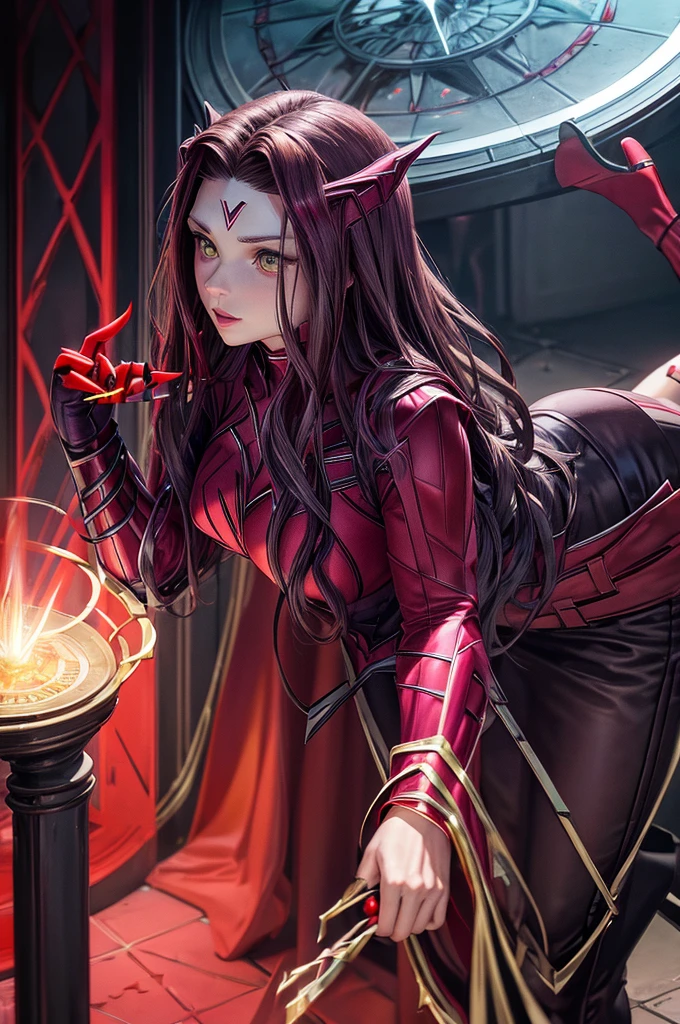 8K, dark_fantasy, (Scarlet Witch, yellow: 1.5), angel face, 1 person, Standing complete picture, Mechanical wonder, exist