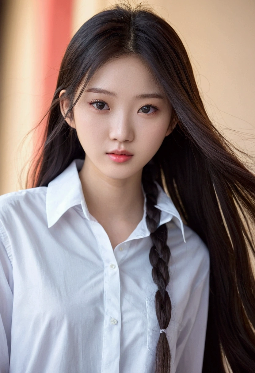 a close up of a woman with long hair wearing a white shirt, 1 8 yo, 18 years old, 19-year-old girl, xintong chen, korean girl, xision wu, heonhwa choe, 2 , 21 years old, ulzzang, wenfei ye, young cute wan asian face, lips