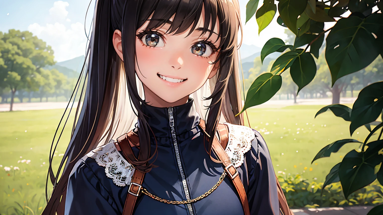 A beautiful 14-year-old girl smiling and looking straight ahead