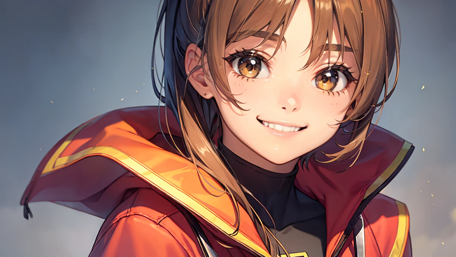 A beautiful 14-year-old girl smiling and looking straight ahead