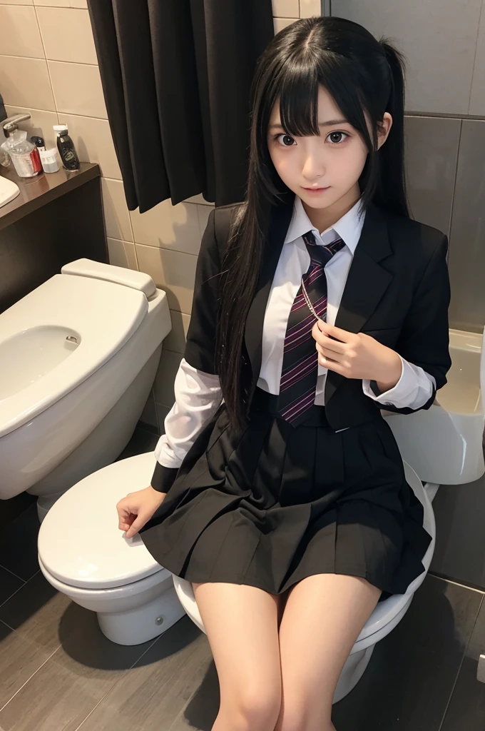 (((masterpiece))), (((highest quality: 1.4))), ((Super Detail: 1.4)) ,ulzzang-6500-v1.1, (RAW Photos:1.2), (Photorealistic),(Genuine: 1.4), (Mastepiece), highest quality, shape, Very detailed, finely, High resolution, 8k wallpaper, 完璧なダイナミックな構shape, Beautiful and detailed, (Plaid vest), , A tough challenge, (Ultra-realistic pantyhose:1.2), Skirt and medium hair,, Natural color lip, Bold sexy pose, Sit on the toilet、(Very embarrassed:1.5)、23-year-old woman、cute、sexy shot looking at camera, Realistic skin texture、Shiny skin、Exposed thighs!!! (Full Body Shot:1.4), Natural Skin Shader, Volumetric, Warm shades beneath her skin, caughtpeeing