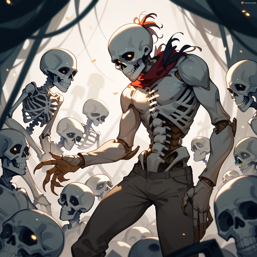 Skeleton lich with skull details , Displaying detailed information items and skill images with dynamic green effects.