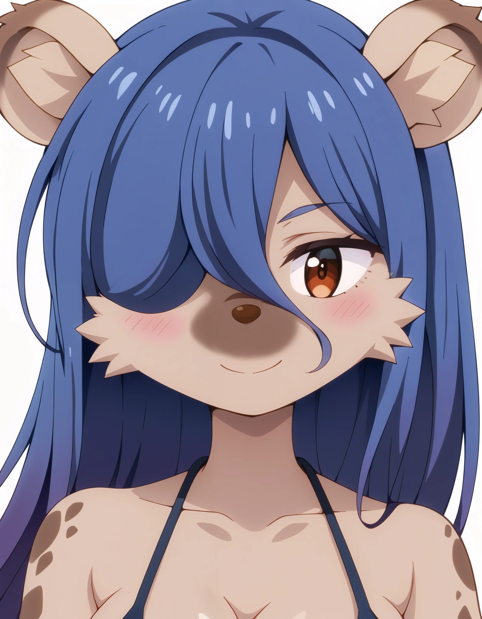 score_9, score_8_up, score_7_up, source_safe, elza, 1girl, solo, furry, furry female, looking at viewer, blush, body fur, white background, upper body, smile,