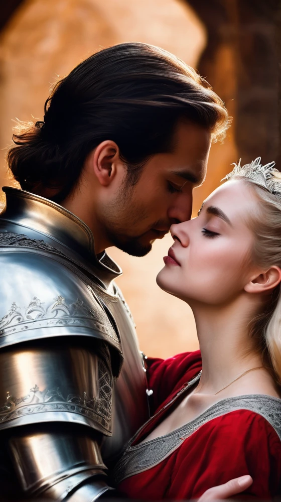 Knight in shining armor awakens Sleeping Beauty with a kiss