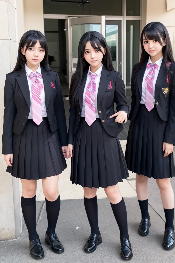 multiple_girls, black_hair, school_uniform, cosplay, 4girls, photo_(medium), real_life, real_life_insert, cosplay_photo
