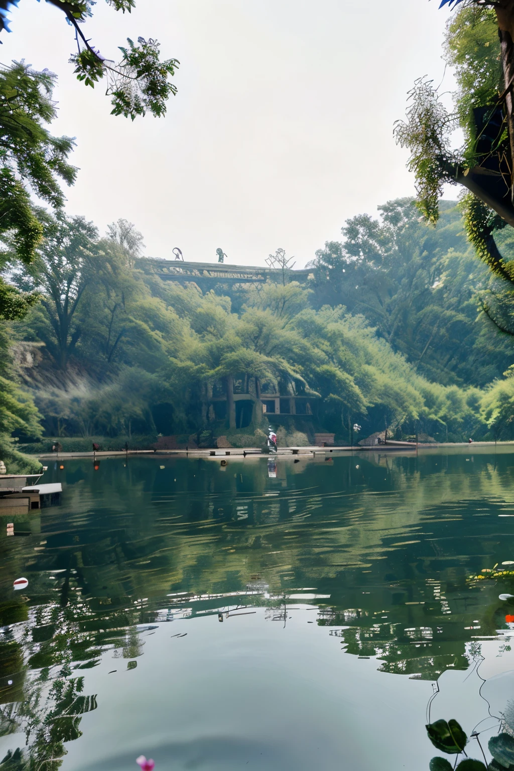 human skeleton near a lake, foreground