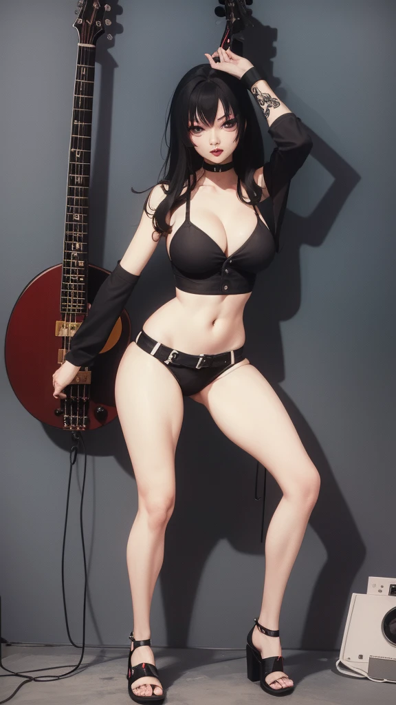 undead,BDSM,Korean beautiful girl,Electric guitar,very hot day,1990s fashion illustration