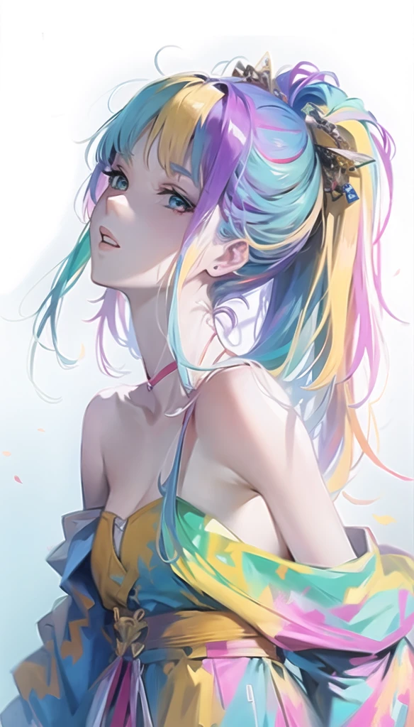 Anime girl with colorful hair and colorful clothes, rossdraws pastel vivid, rossdraws cartoon vibrant, Anime Style 4k, Beautiful anime portraits, art germ colorful!!!, ! Dream Art Germ, Beautiful Anime Girls, Anime style digital art, anime art wallpaper 4k, anime art wallpaper 4k, Digital anime art, Highly detailed art gems,Braiding, One girl,  Blonde,  White Hair Ribbon,Green Eyes,Red bow tie, Braiding, One girl,  Blonde,  White Hair Ribbon, masterpiece, Highest quality, Blue jacket,  White shirt,  , Checked skirt,   Brown Skirt, Black Pantyhose, Pleated skirt,