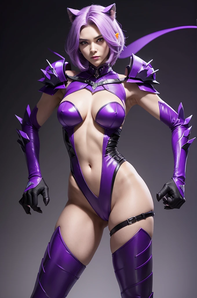 Make a panther with sharp purple claws, standing like a woman