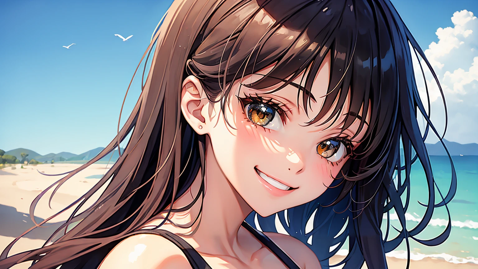 A beautiful 18-year-old girl smiling and looking straight ahead