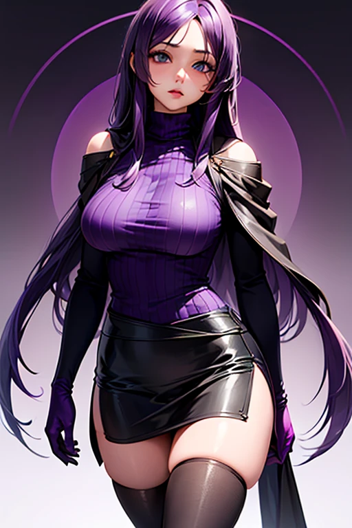 masterpiece, Highest quality, Unreal Engine, Super Resolution, Very detailed,
1 Girl, malaria, Quiz Magic Academy, ((Purple long hair:1.8)), blue eyes, length, ((Narrow eyes)), Waist, thin, (Muscular:0.8), Big Breasts, bold, Lips parted, Observe the audience,
Are standing, Sexy pose, Cowboy Shot,
Magic Class, Simple background anime style, Key Visual,
malaria, ((Purple Dress)), ((Black Linen Skirt)), (Black Short Cape), (((Pink turtleneck net suit))), ((Pink long gloves)), Black long boots, Sticky with sweat,