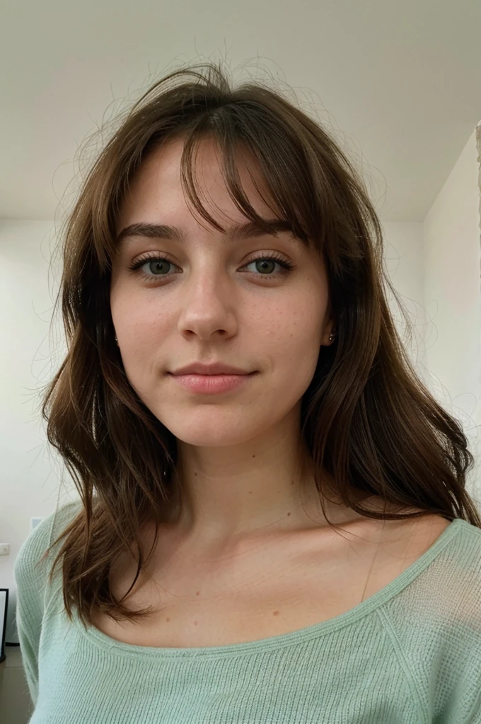 Femme de 21 ans , brune , yeux vert , grain de beauté sur la joue
