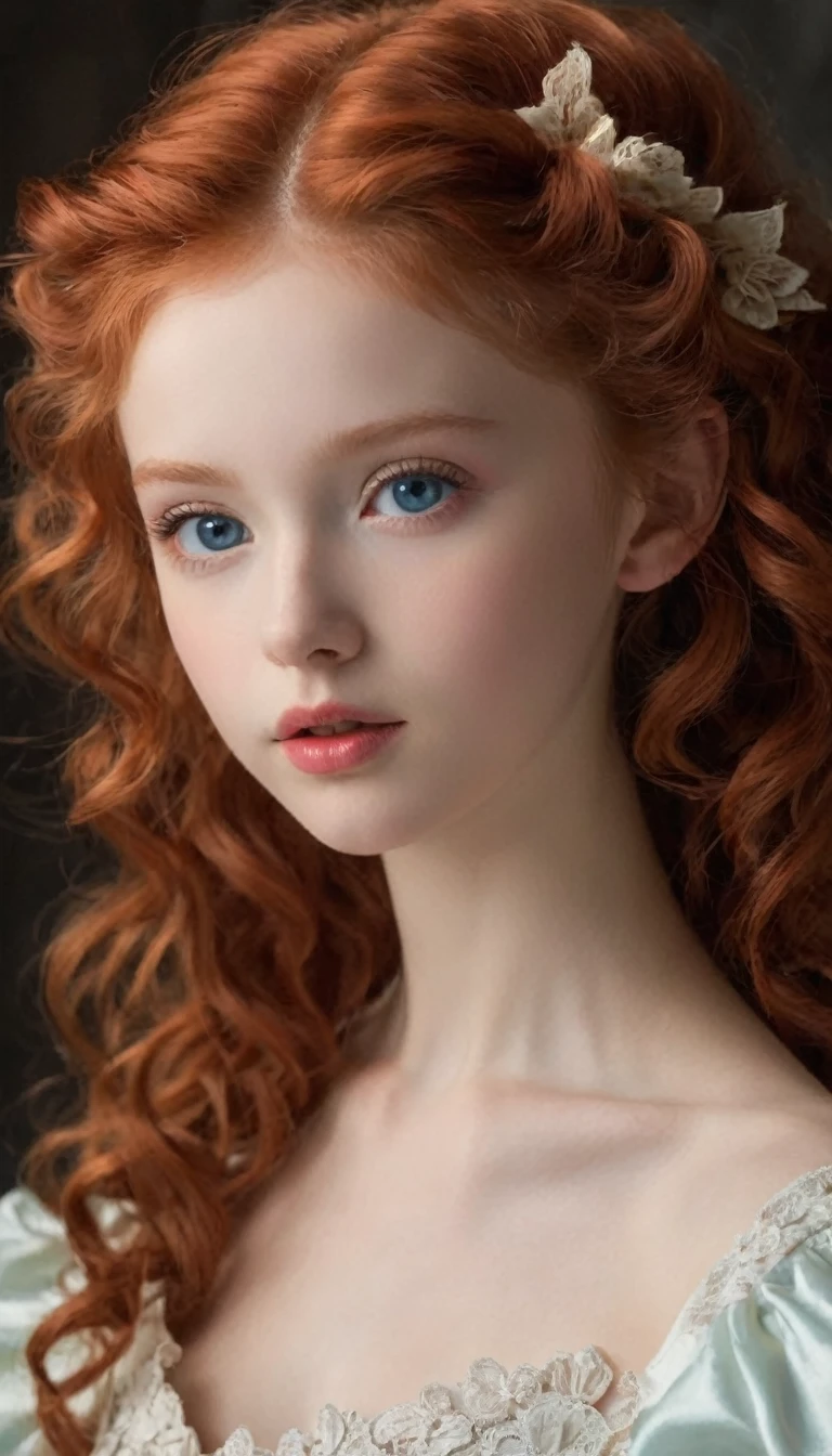 In a rococo atelier、(flat!!!! tiny!!!! chest), (6!!!!! girl), very young extremely!!!!!! pretty!!!!!!!!! beautiful!!!!!!! face, blue eyes, pale skin, Oil painting nude!!!! model, anorexic!!!!!!, emaciated!!!!!!!!!!!!!, very skinny!!!!!!, extremely skinny arms, (very short!!!!!!!!!!!!!!), tiny!!!!!. Highly detailed, 8K, short!!!!!!!!!, 1girll, boney!!!!!!, firered!!!!!! long wavy curly hair, redhead!!!!!!!!!!!! , (Perfect_Face), Convoluted, Dramatic Lighting, 4K, Detailed_Background, Caustics, from a_Side!!!!!, (eye contact!!!!!), (looking at camera!!!!!!). dark background. (extremely!!!! huge!!!!! pregnant!!!!!! belly!!!!!!!!!!!!!!!!!)