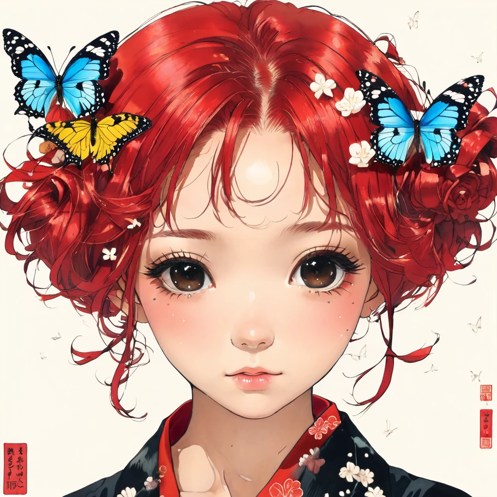 Girl、red hair、Butterfly、Hanafuda