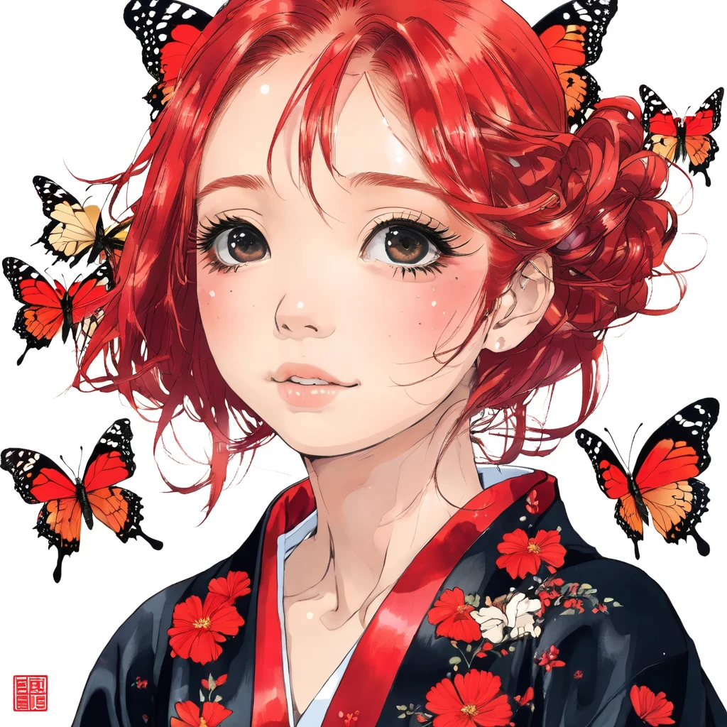 Girl、red hair、Butterfly、Hanafuda