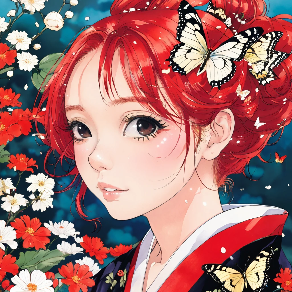 Girl、red hair、Butterfly、Hanafuda