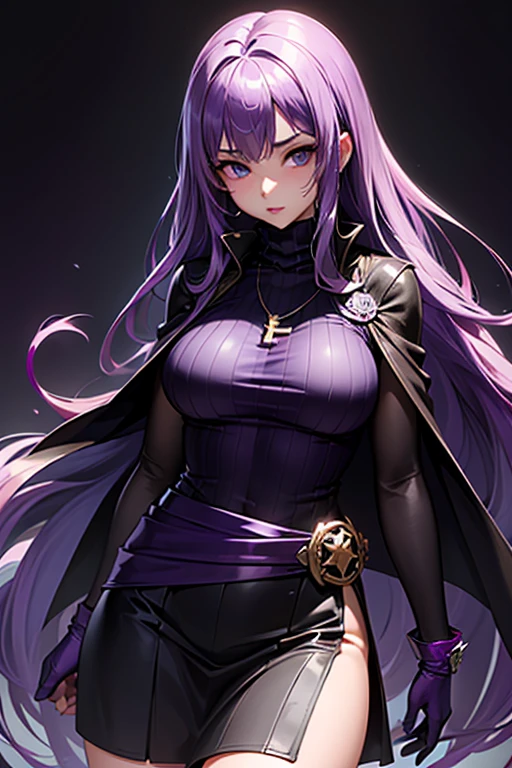masterpiece, Highest quality, Unreal Engine, Super Resolution, Very detailed,
1 Girl, malaria, Quiz Magic Academy, ((Purple long hair:1.8)), blue eyes, length, ((Narrow eyes)), Waist, thin, (Muscular:0.8), Big Breasts, bold, Lips parted, Observe the audience,
Are standing, Sexy pose, Cowboy Shot,
Magic Class, Simple background anime style, Key Visual,
malaria, ((Purple Dress)), ((Black Linen Skirt)), (Black Short Cape), (((Pink turtleneck net suit))), ((Pink long gloves)), Black long boots, Sticky with sweat,