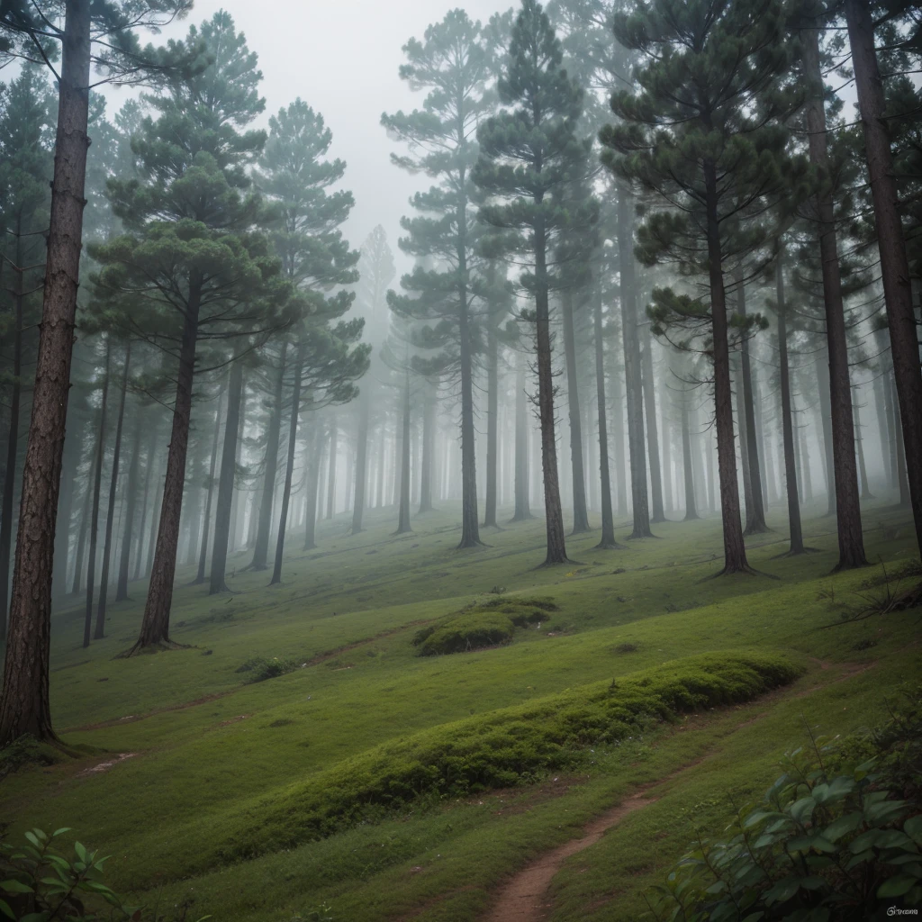 Painting of a sedrinho forest with fog