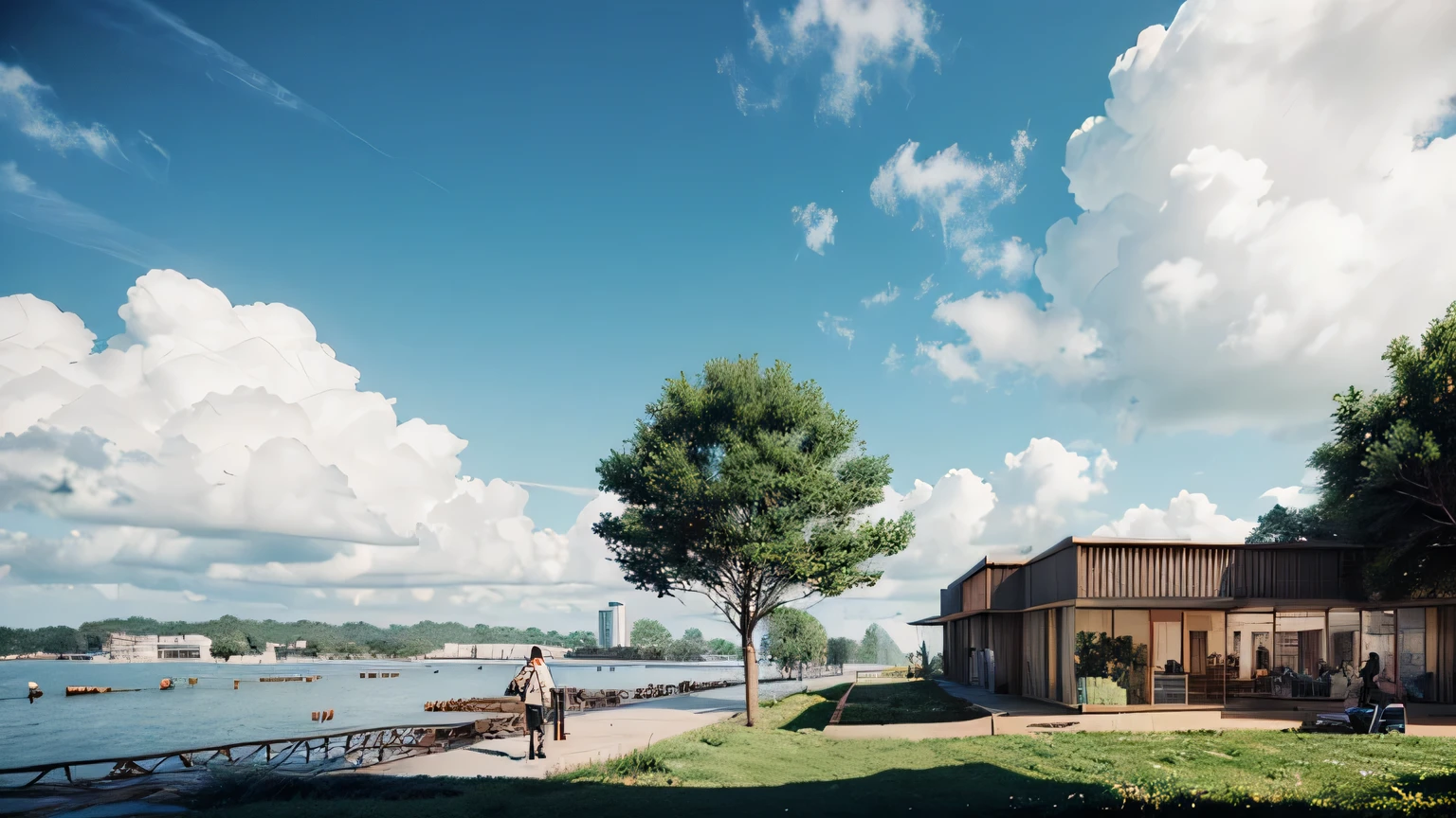 ((anime:1.4,figure)),(masterpiece, Highest quality, Highest quality),(Super detailed, The absolute solution),((16K, High resolution)), (((trams, Seaside, blue sky, Cumulonimbus)) ((cozy lofi figure:1.4)), ((anime:1.4, figure)),(masterpiece, Highest quality, Highest quality),(Super detailed, The absolute solution),((16K, High resolution)) break {Lofi Art, Laurie Griesley's style, Makoto Shinkai's Style, anime aesthetic}, break { (Generates images with over 40 million pixels of information with the detailed texture of films shot with Sony SLR cameras。).},commute, crowded train, happy, smile