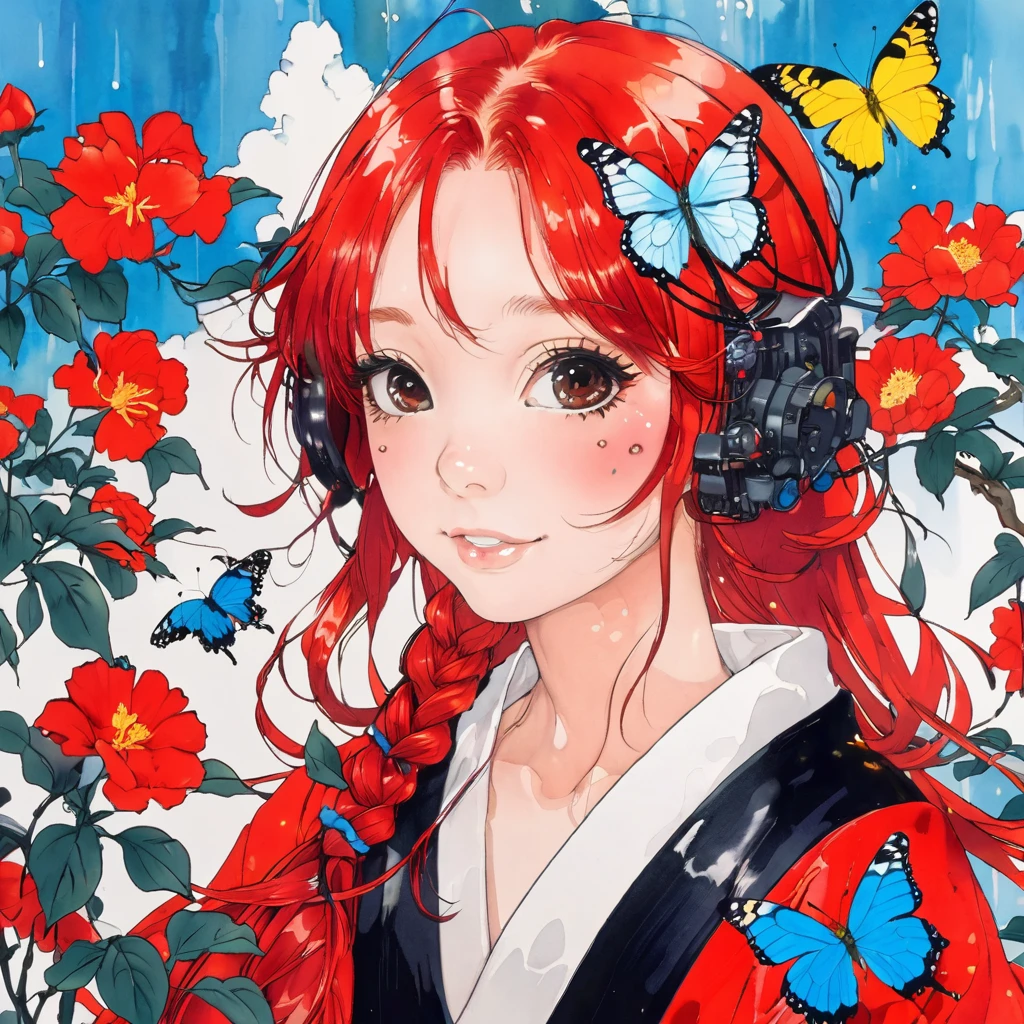 Girl、red hair、Butterfly、Hanafuda