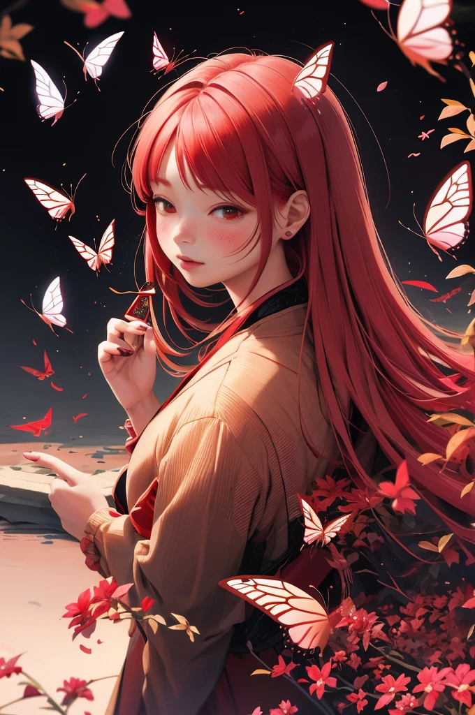 Girl、red hair、Butterfly、Hanafuda