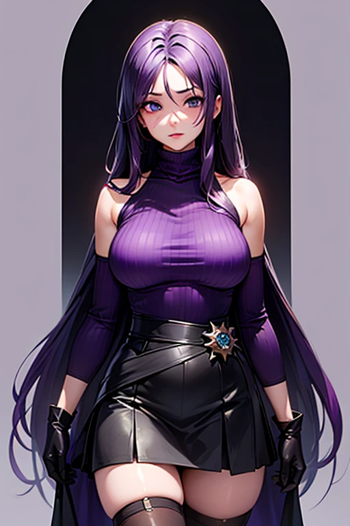 masterpiece, Highest quality, Unreal Engine, Super Resolution, Very detailed,
1 Girl, Dark Girl, malaria, Quiz Magic Academy, ((Purple long hair:1.8)), blue eyes, length, ((Narrow eyes)), Waist, thin, (Muscular:0.8), Big Breasts, bold, Lips parted, Observe the audience,
Are standing, Sexy pose, Cowboy Shot,
Magic Class, Simple background anime style, Key Visual,
malaria, ((Purple Dress)), ((Black Linen Skirt)), (Black Short Cape), (((Pink turtleneck net suit))), ((Pink long gloves)), Black long boots, Sticky with sweat,