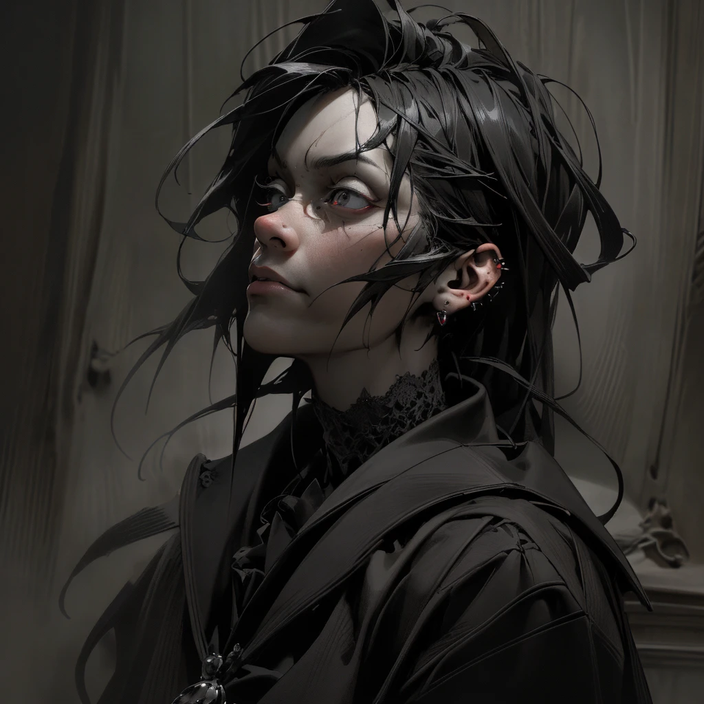 a dark and mysterious character, evil and ominous, highly detailed portrait, piercing gaze, sharp facial features, dramatic lighting, chiaroscuro, moody, cinematic, dramatic shadows, somber color palette, muted tones, sinister expression, malevolent aura, gothic, macabre, supernatural, occult, horror, dark fantasy, (best quality,4k,8k,highres,masterpiece:1.2),ultra-detailed,(realistic,photorealistic,photo-realistic:1.37)