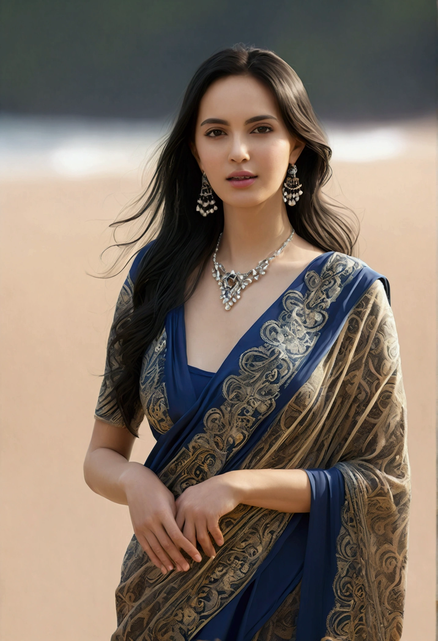 ((Masterpieces with up to 16K resolution:1.6)),Highest quality,it is really amazing,Very detailed,Ultra-high resolution,(Real:1.5),(Realistic:1.5),Increased depth of field,Cinematic Light,
Elegant mature woman,
Long black hair,(Exquisitely detailed face:1.5),Face with a gentle expression,Translucent white skin,Very sensitive skin,Great proportions,Anatomically correct body,
Sexy bikini swimwear,Artistic design,Beautiful and detailed pattern,Detailed fabric texture,Gorgeous necklace,
Coastal landscape at dusk,Dark clouds and dark sky,delay々Continuing sandy beach, Deserted Beach,Dark sea surface,
(Cowboy Shot:1.6),