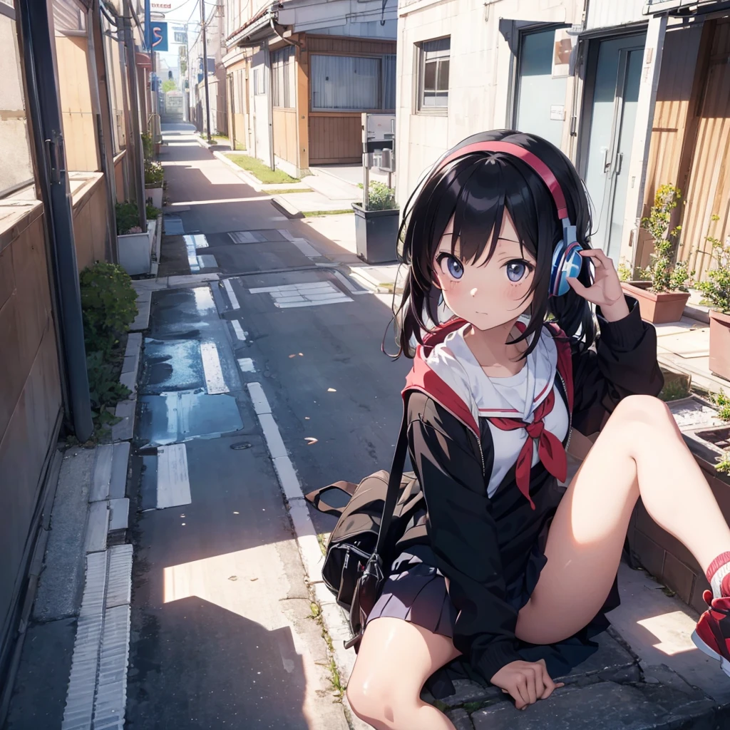 Japanese cartoon listening to music at school