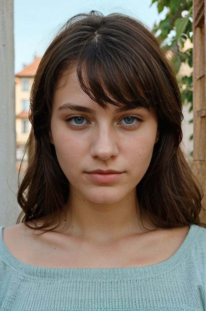 21 year old woman , bionde , green and blue eyes  , grain de beauté sur la joue , well groomed 
