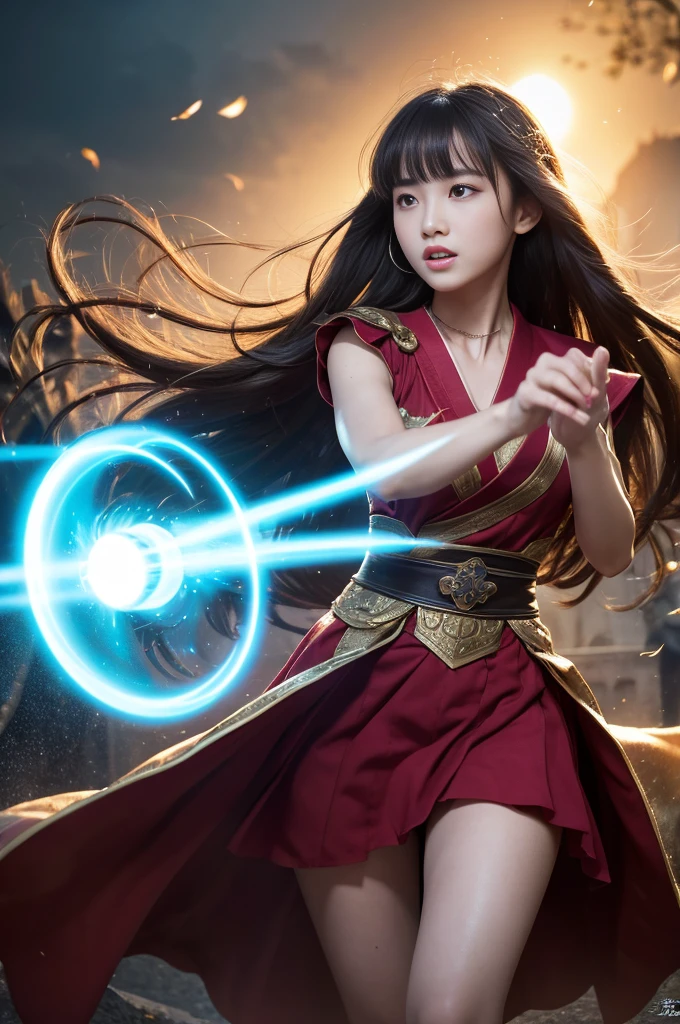 Raw photo, Very detailed, masterpiece, Highest quality, High resolution,
Eye highlights, , Private Photos, night, bangs, Fluttering Hair, Outdoor,
Break a girl , wearing a magic robe, Fight fiercely against enemies in a magical world. Her movements are agile, A glowing magic circle spreads around her as she casts the spell.、The skirt sways and sparkles. A mass of energy resides in front of her hand., What was laid out before her. Quick and precise action々and defeat the enemy.、Powerful and beautiful dance-like combat. Her eyes and strong will are reflected in her magic., Shaking the air around her.
The background is beautifully blurred. The effect of highlighting the beauty and emotion of a person.
masterpiece, Highest quality, 超High resolution, (Realistic:1.4), RAW Photos, 8K Photo, Japanese young models, 14 years old, Slim face,Large B