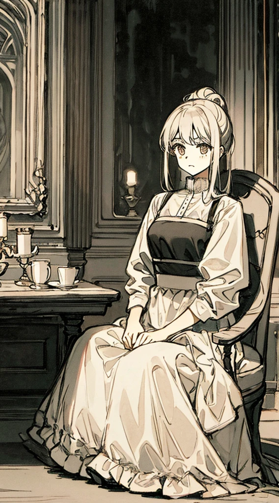 A scene of a sad and lonely young woman sitting in a dark corner of a large and opulent room. Her family is in the background, with the brother in the center, receiving attention and applause. The young woman should be depicted in darker and cooler colors, while the family is in warm and bright tones.

