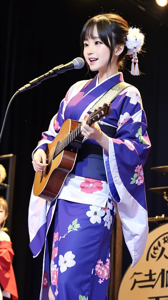 beautiful japanese a woman 、Two Girls、with playing the shamisen, kimono, singer、Singing twins、two japanese girls、On stage、