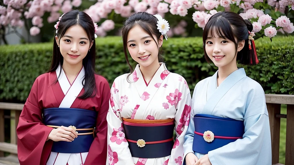 beautiful japanese a woman with shamisen , kimono, kyototwo young girls、twins、smile、