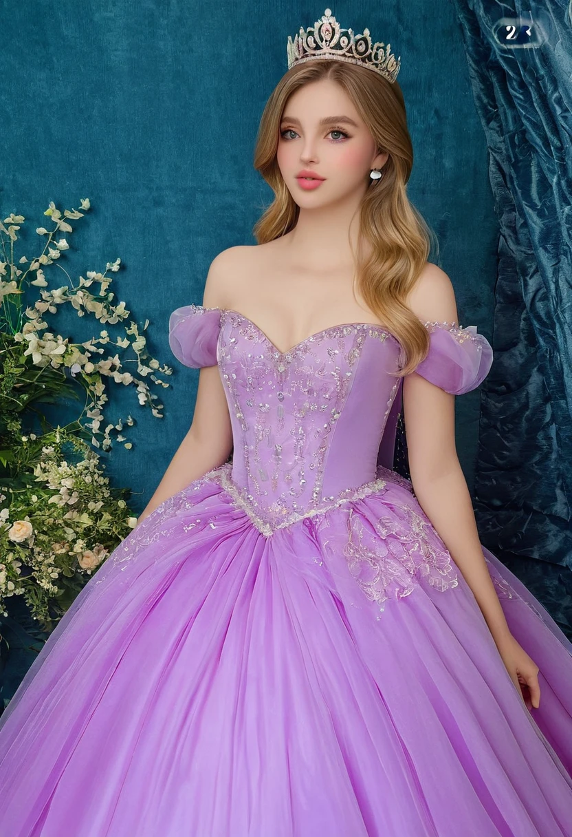 ((high quality:1.2)), (8k), extremely detailed, ((High detail:1.2)), ((best resolution:1.4)), Solo, 24 years old female, ((puffy princess dress)),