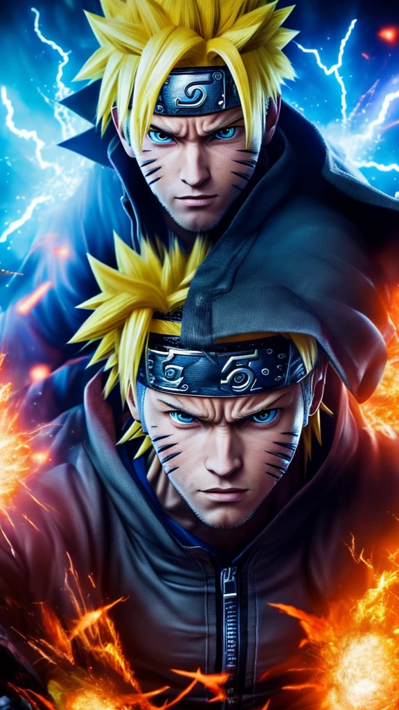 detailed portrait of Naruto, explosive energy, dynamic attack pose, powerful ninja, bright blue eyes, spiky blond hair, detailed facial features, determined expression, dynamic motion blur, cinematic lighting, vibrant colors, masterpiece, 8k, hyper realistic, digital art