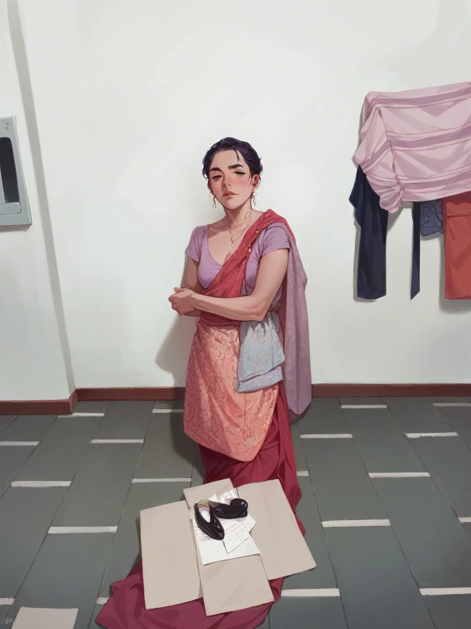 Dress change in low coverage blowse and skirts