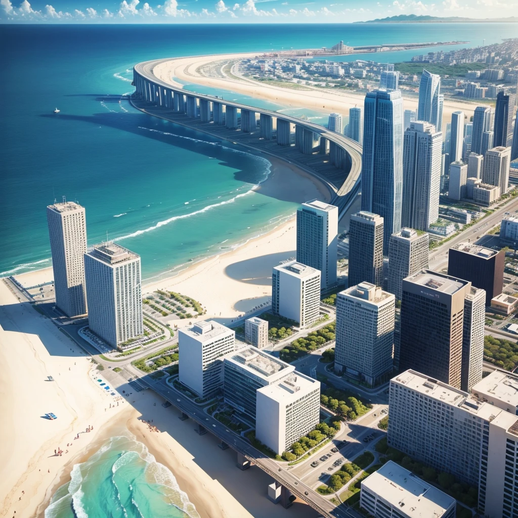 modern city with a beach in the background