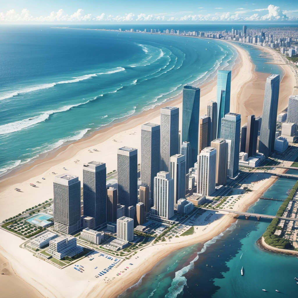 modern city with a beach in the background
