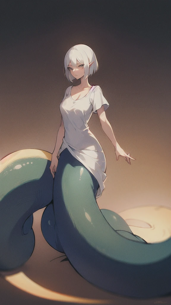 One girl, Lamia, scale, White shirt, whole body, original character, Volumetric lighting, Best Shadow, Shallow depth of field, Stunningly beautiful girl, , Delicate, beautiful and attractive face
