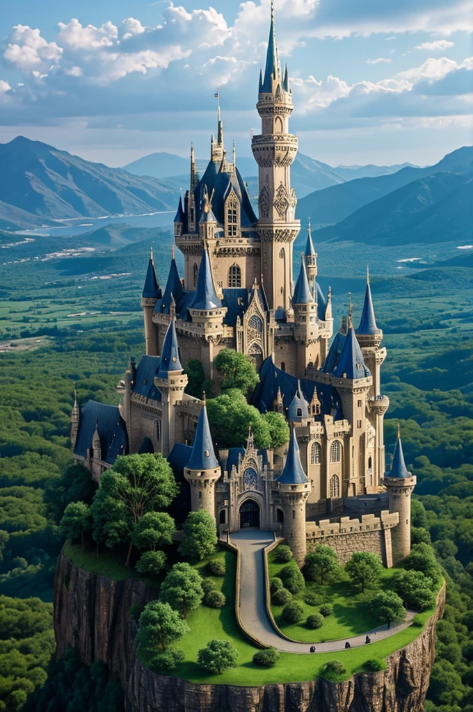 Castle with fairies dragons elves and goblins 