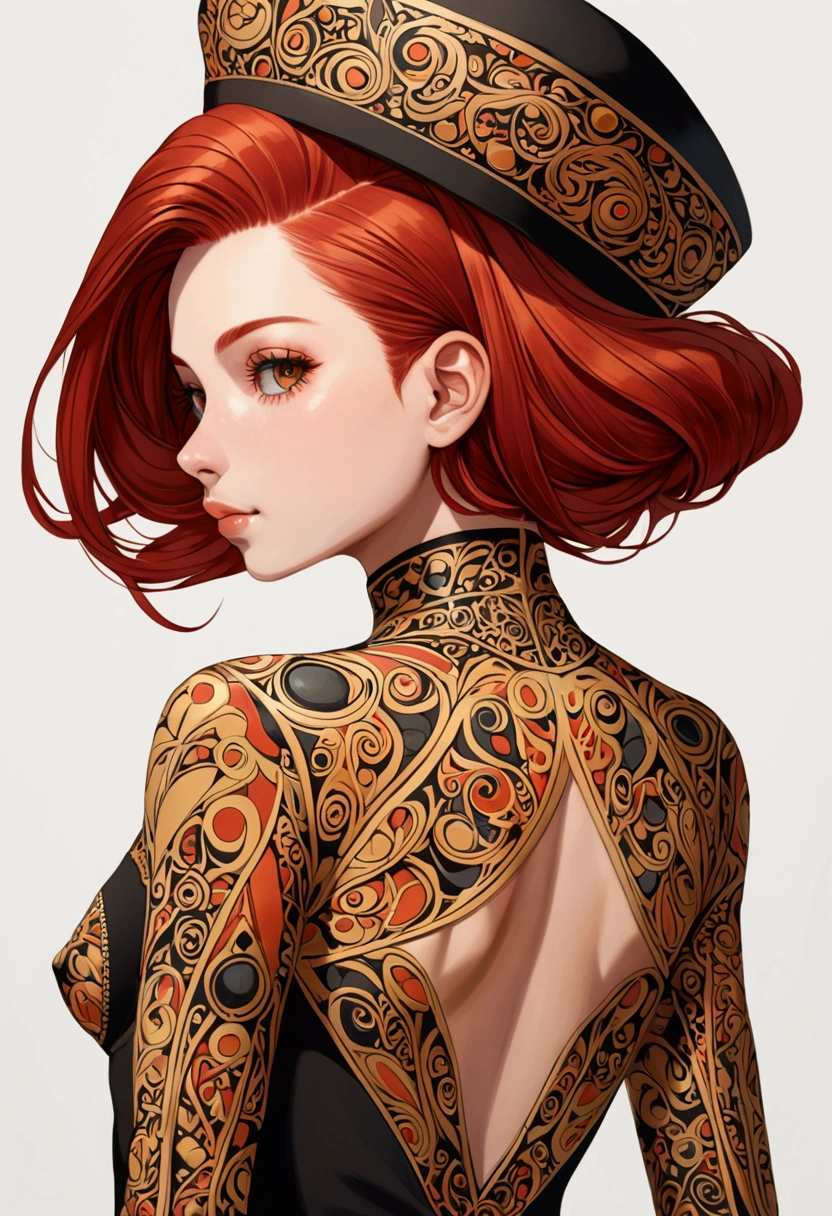 short, redheadwear, slickedback hair, eyes browns, big-ass, Small breasts, wearing bold clothes.