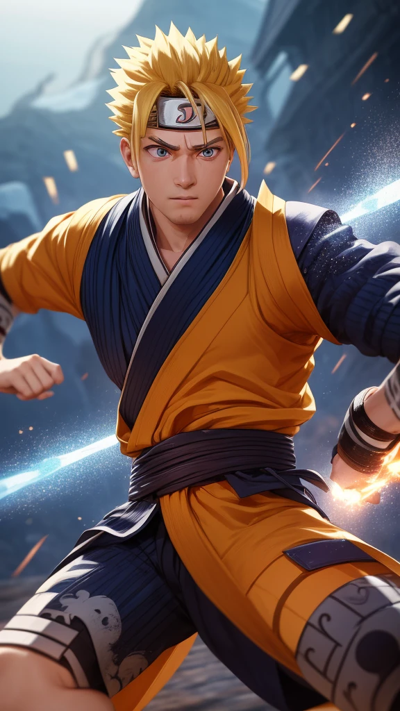 detailed portrait of Naruto, explosive energy, dynamic attack pose, powerful ninja, bright blue eyes, spiky blond hair, detailed facial features, determined expression, dynamic motion blur, cinematic lighting, vibrant colors, masterpiece, 8k, hyper realistic, digital art