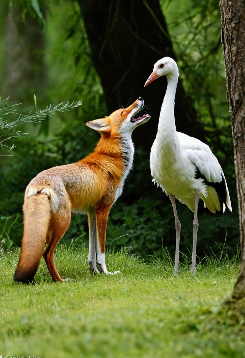 Il y avait un renard et une cigogne dans une forêt. There was a deep friendship between the two. Un jour, the fox saw the stork and she began to say, "Brother Saras., A form of greeting or mutual greeting, Comment vas-tu?? Saras said vixen sister, I'm doing well, You tell me yours?
