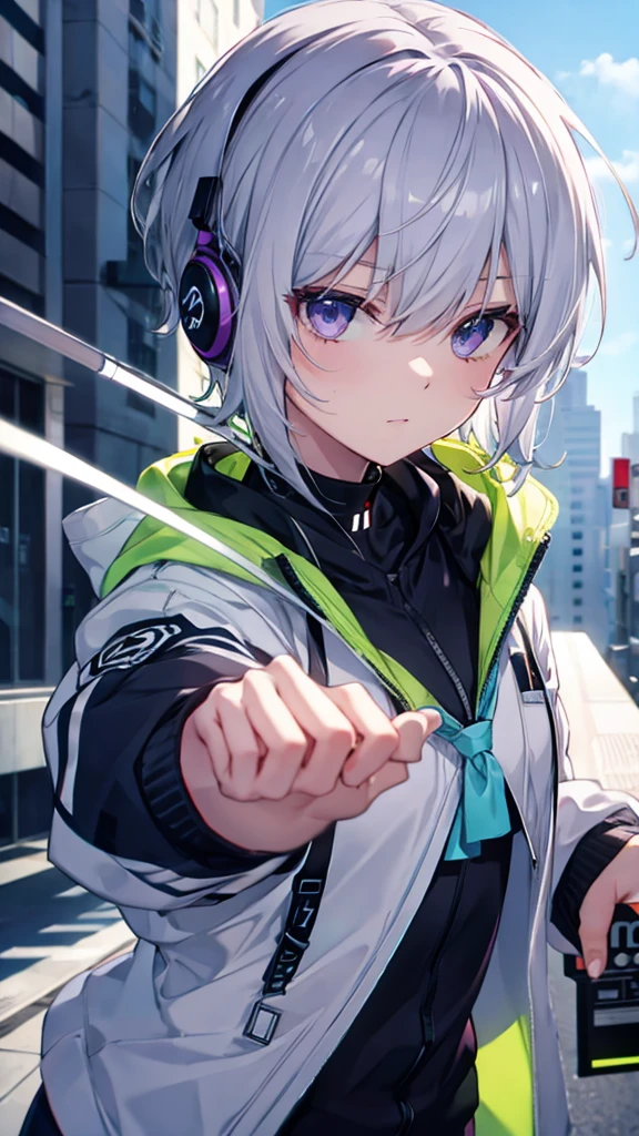 Gray Hair Short Hair sniper rifle Close one eyes
rooftopSailor suit Shiny Earrings Neon green Neon purple Sweat A tense look Also funny Face Headphones Foodie