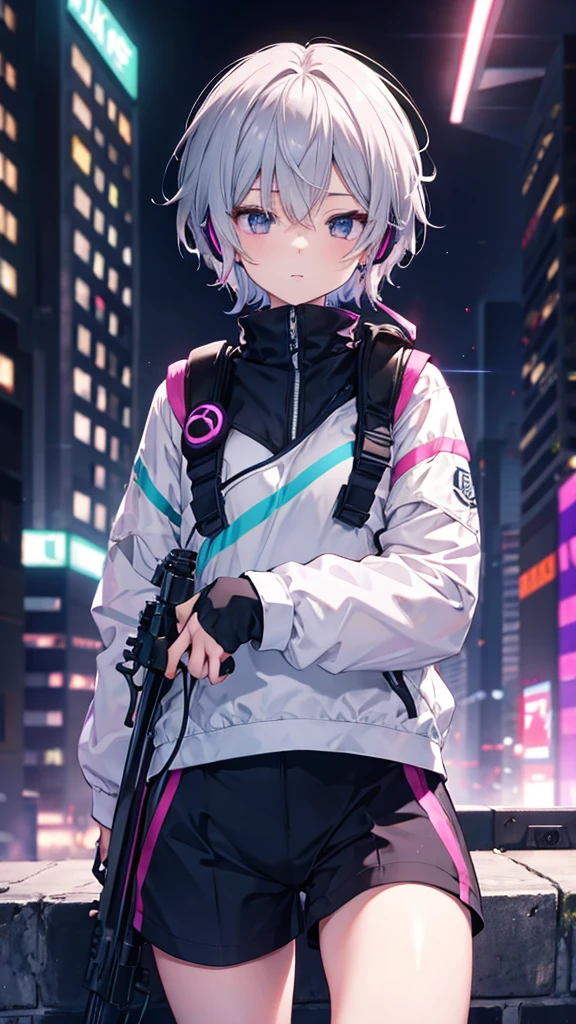 Gray Hair Short Hair sniper rifle Close one eyes
rooftopSailor suit Shiny Earrings Neon green Neon purple Sweat A tense look Also funny Face Headphones Foodie