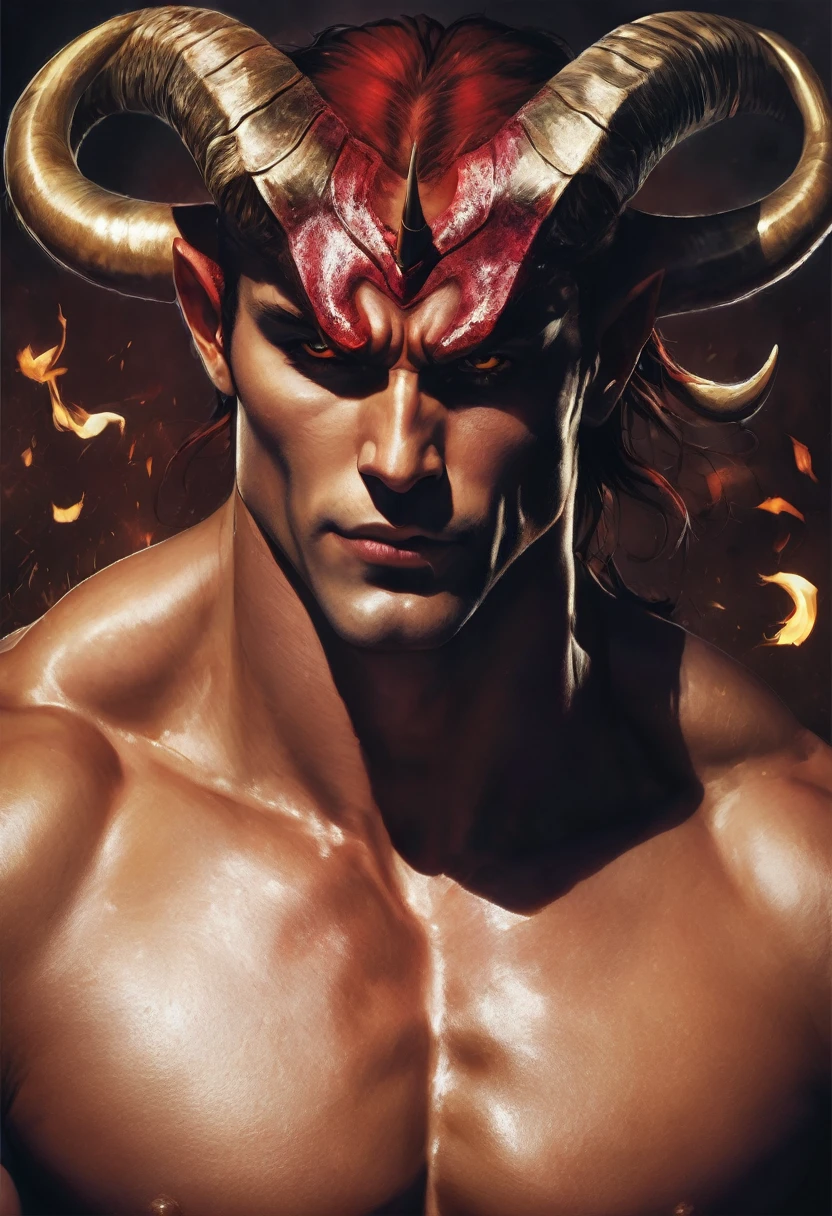 The cover of the book is a beautiful and young demon on the cover of the book he is without a shirt, he has a strong and muscular body and his horn is shown
