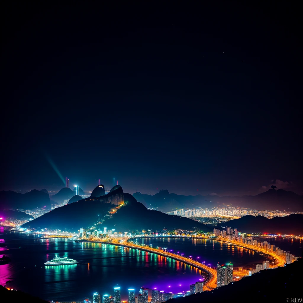 Rio de Janeiro, nightview, neon lights, cyberpunk city, night
